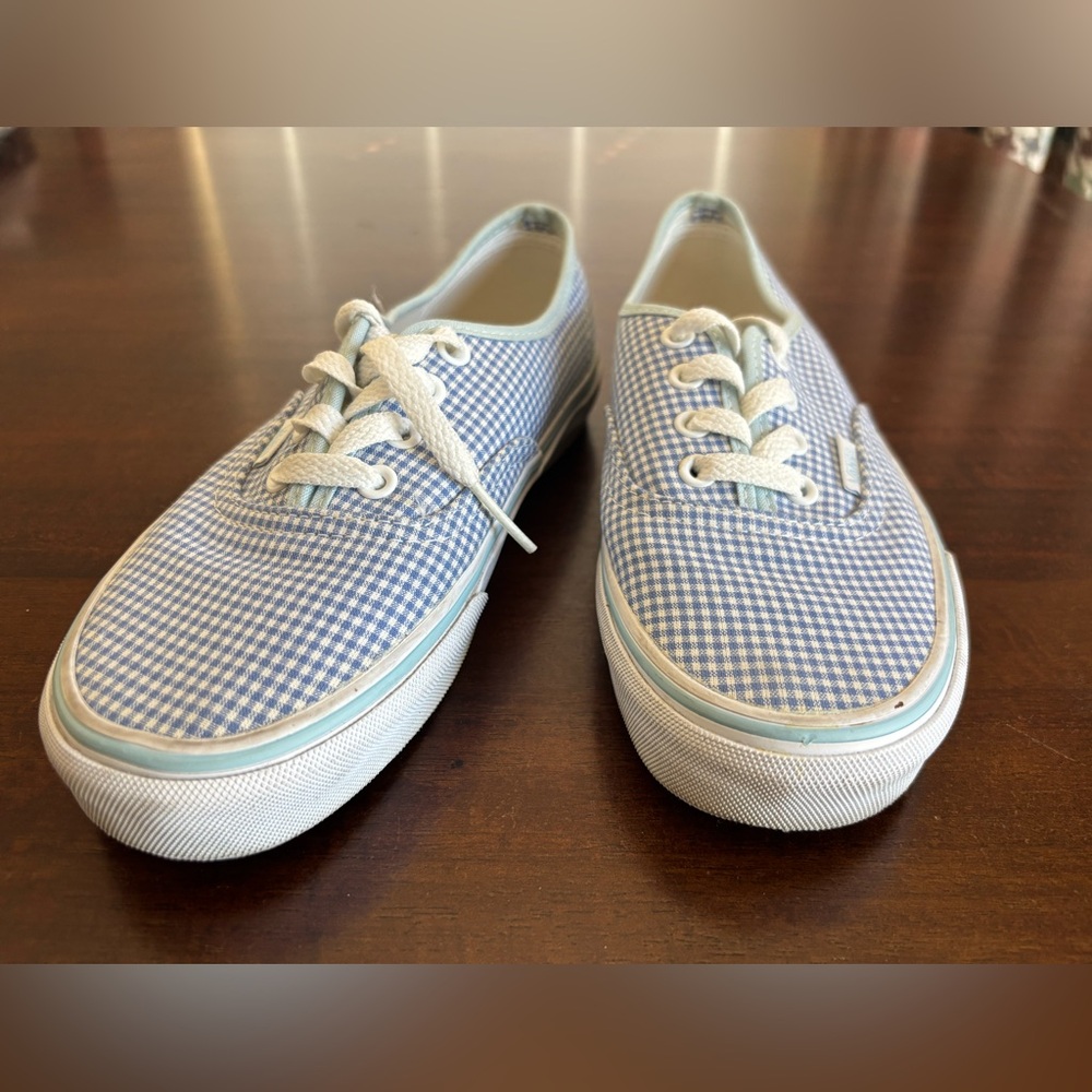 Vans Sneakers - Unisex Light Blue/White Checked, Low Top Vans. Size 7 W / 5.5 M